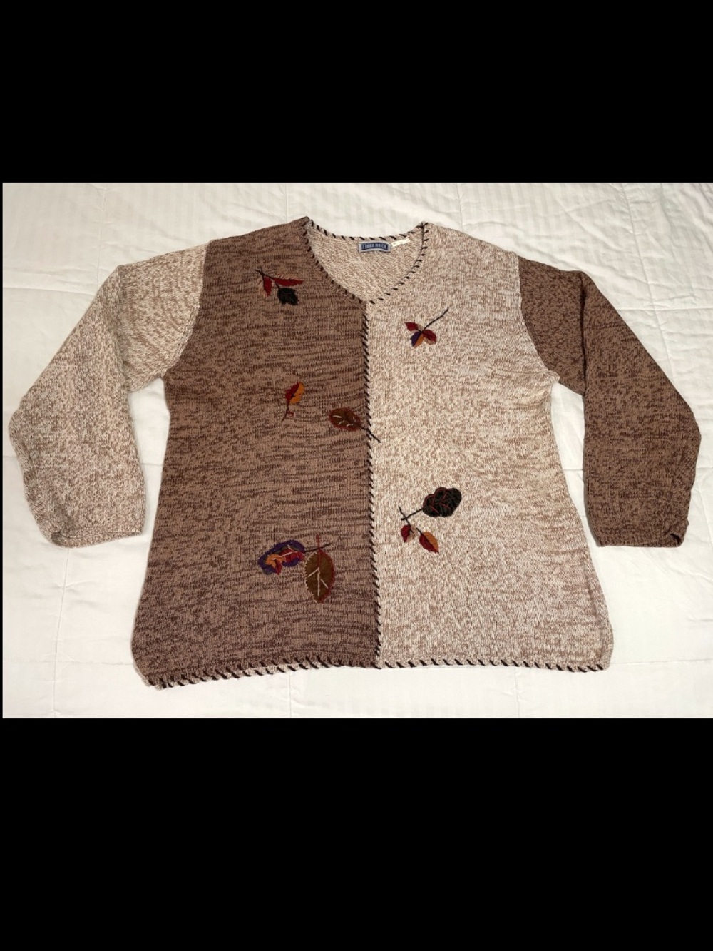 Vintage Erika & Co Sweater Two Tone Brown Fall Cottagecore 100% Cotton Women XL